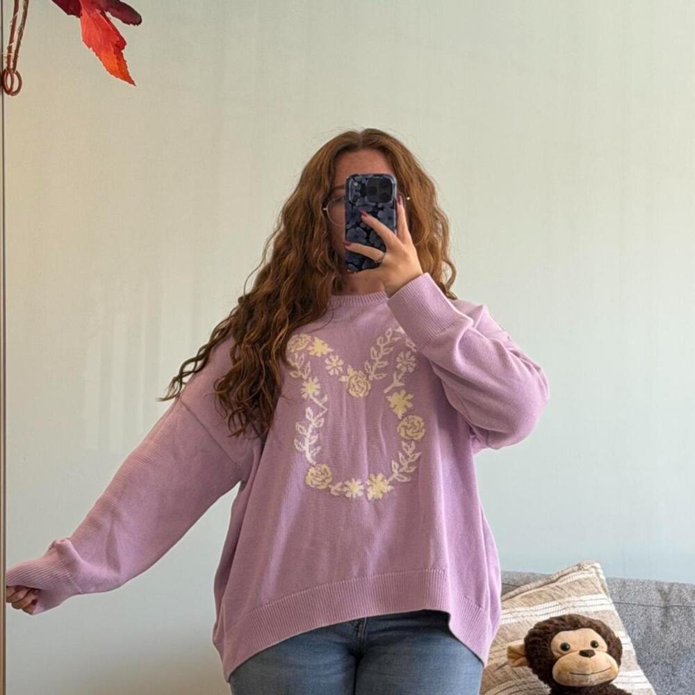 Vince Camuto Lilac Floral Bunny Cotton Sweater XL